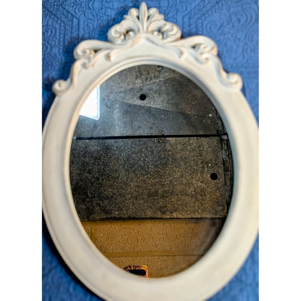 Shabby Chic White Oval Wall Mirror French Country Baroque Cottage Farmhouse...
